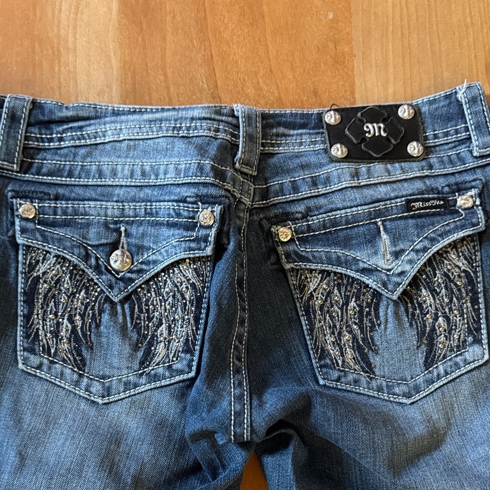 Miss Me Women's Dark Blue Boot Cut Jeans with Silver Embellishments